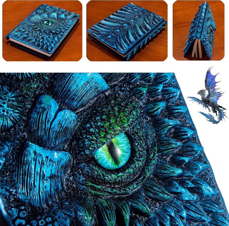 LZlightactor 3D Dragon Eye Embossed Journal,Resin Engraving Notebook,Dnd notebook for Dragon Lovers ，Blank Paper,Hardcover Travel Notepad for Writing,Sketchbook,Collection,Gift,Decoration A4 and A5 Size (A5-Blue) - Image 4